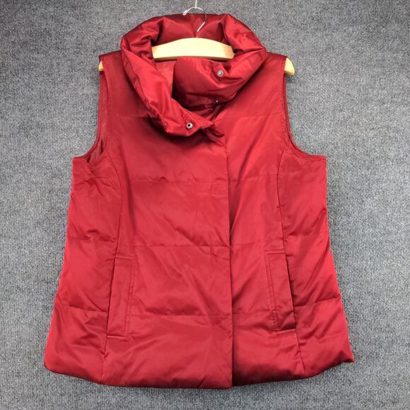 J Jill Down Puffer Vest Womens Size M Red Sleeveless Snap Button - Picture 2 of 13